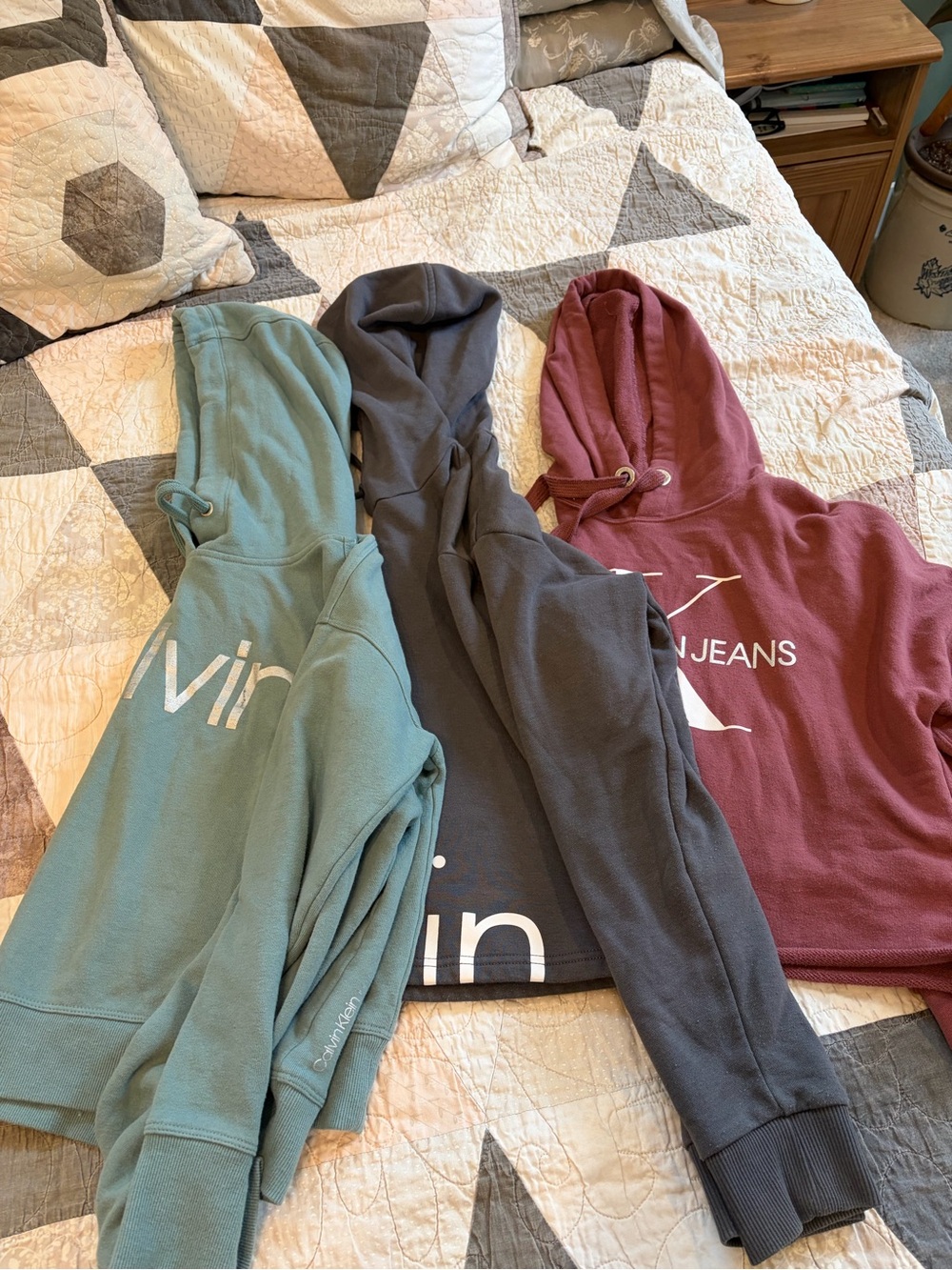 Calvin Klein Women's Cropped Hooded Sweatshirt - Teal, Charcoal, Burgundy